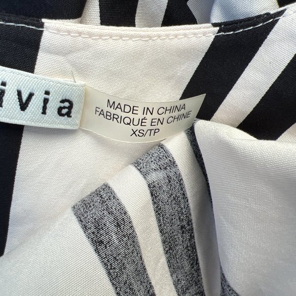 Alice + Olivia Vertical Stripe Blouse Bell Sleeve Back Zip Black & White XS - Picture 9 of 11